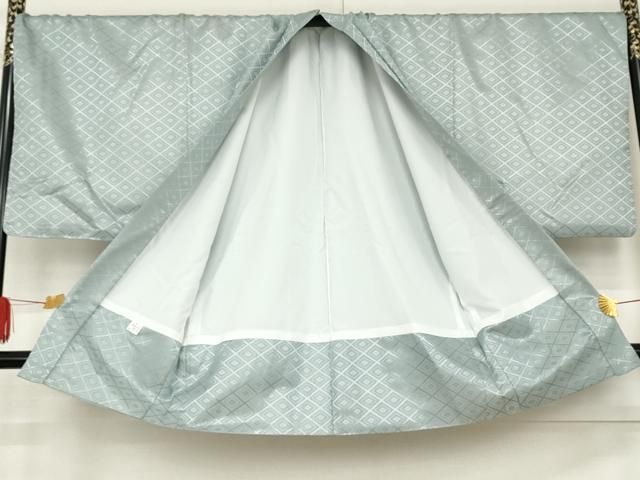 平和屋着物○男性 色紋付 羽織 菱繋ぎ地紋 秘色色 キングサイズ 洗える