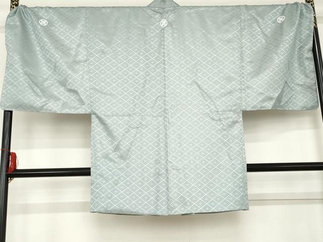 平和屋着物 男性 色紋付 羽織 菱繋ぎ地紋 秘色色 キングサイズ 洗える着物 cs