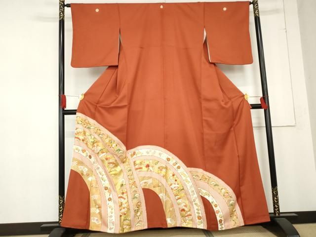 平和屋着物 豪華色留袖 駒刺繍 吉祥花鈴文 金糸 金彩 正絹 cs