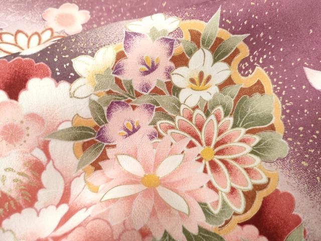 平和屋着物●「anan」ブランド　小振袖　二尺袖　駒刺繍　雪輪花文　銀通し地　洗える着物　未使用　AABB3221ck 平和屋着物○「anan」ブランド 小振袖 二尺袖 雪輪花文 暈し染め 金彩