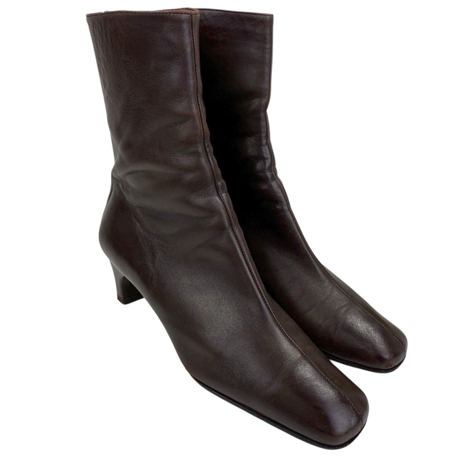 B 4173 Salvatore Ferragamo サルヴァトーレ フェラガモ ショートブーツ ブラウン レザー イタリア製 24 cm