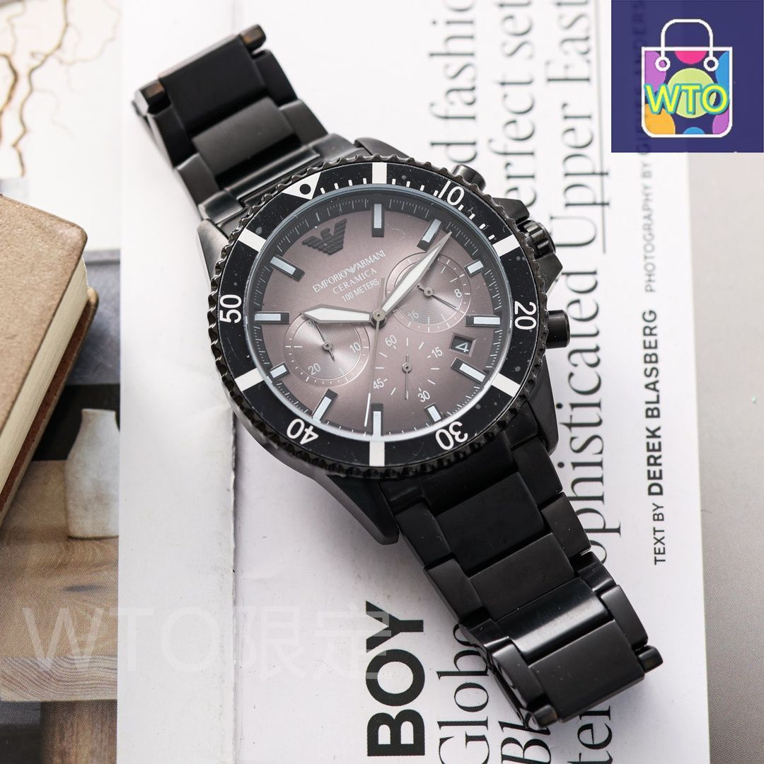 今日特価】Armani アルマーニ 六針デザインクロノグラフ ステンレス