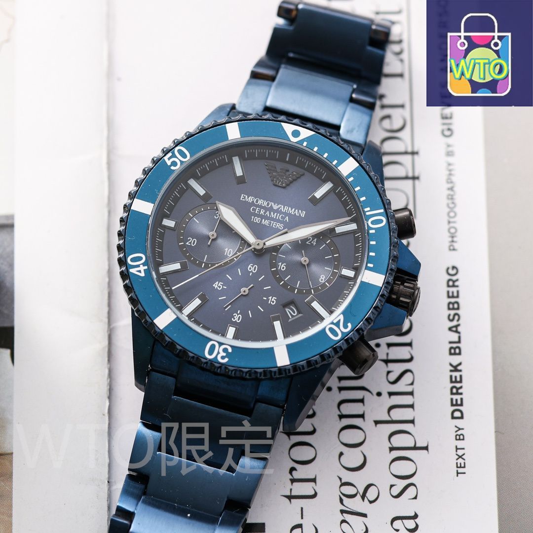 今日特価】Armani アルマーニ 六針デザインクロノグラフ ステンレス