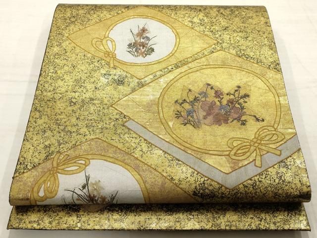 平和屋着物○1854年創業 帯屋捨松 太鼓柄袋帯 唐織 草花文 金糸
