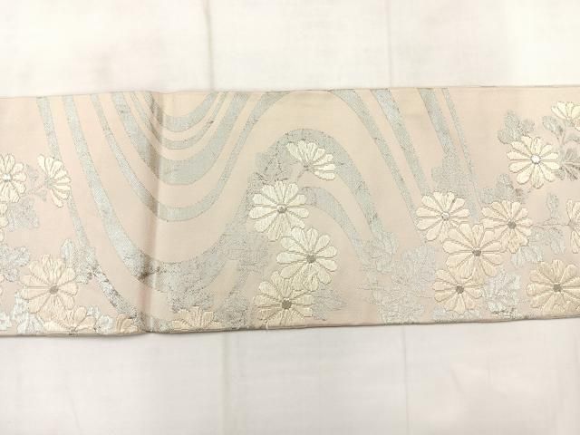 平和屋着物◎九寸名古屋帯 唐織 流水花文 銀糸 手先長尺 正絹 逸品