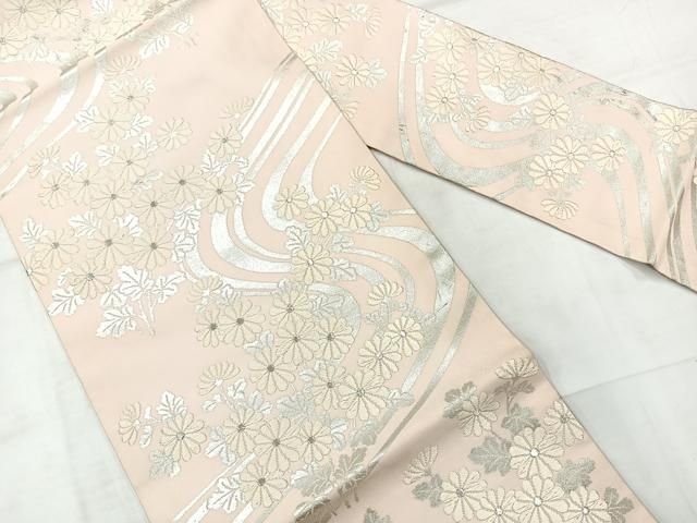 平和屋着物◎九寸名古屋帯 唐織 流水花文 銀糸 手先長尺 正絹 逸品