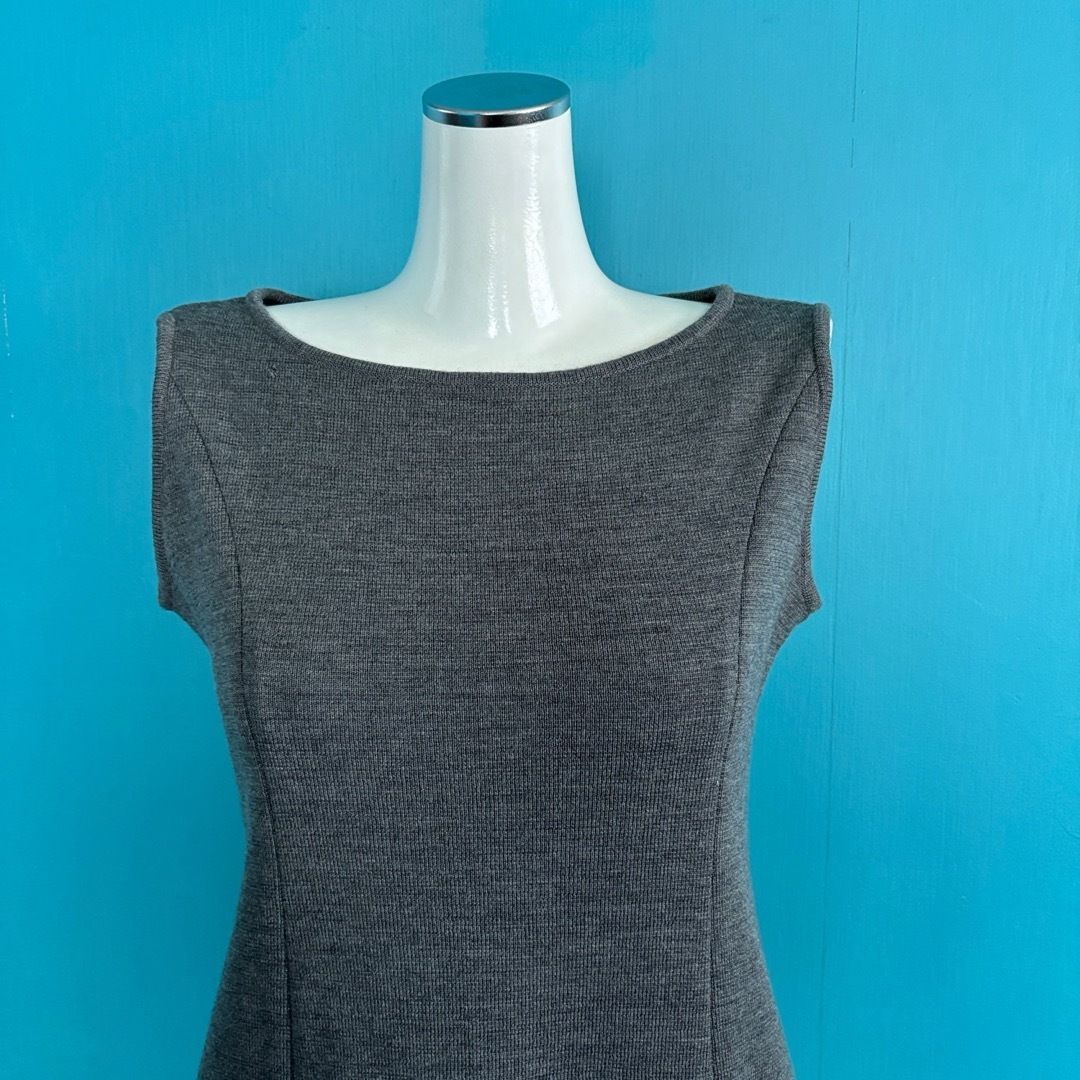 1362 René ルネ ウールニットワンピース リボン装飾 裾フリルグレー36