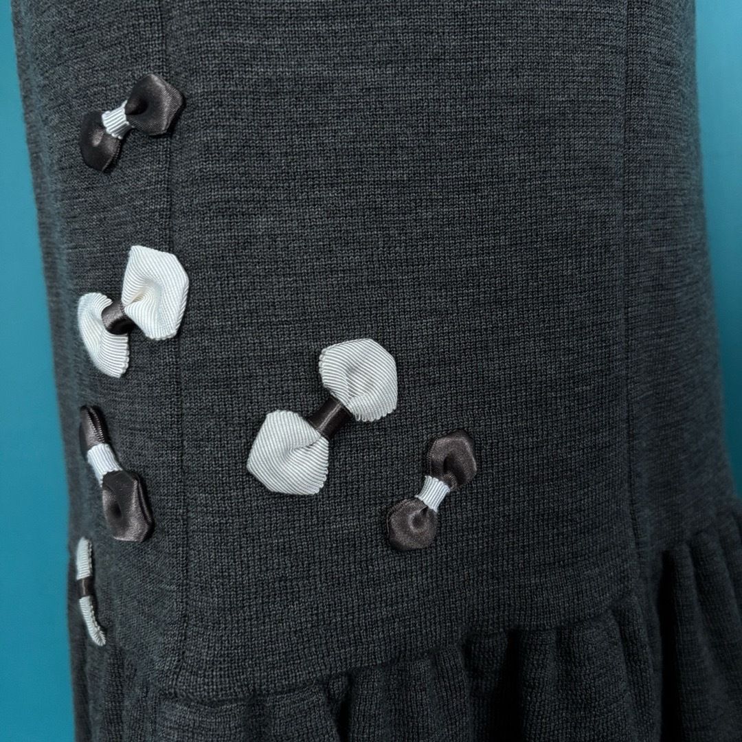 1362 René ルネ ウールニットワンピース リボン装飾 裾フリルグレー36