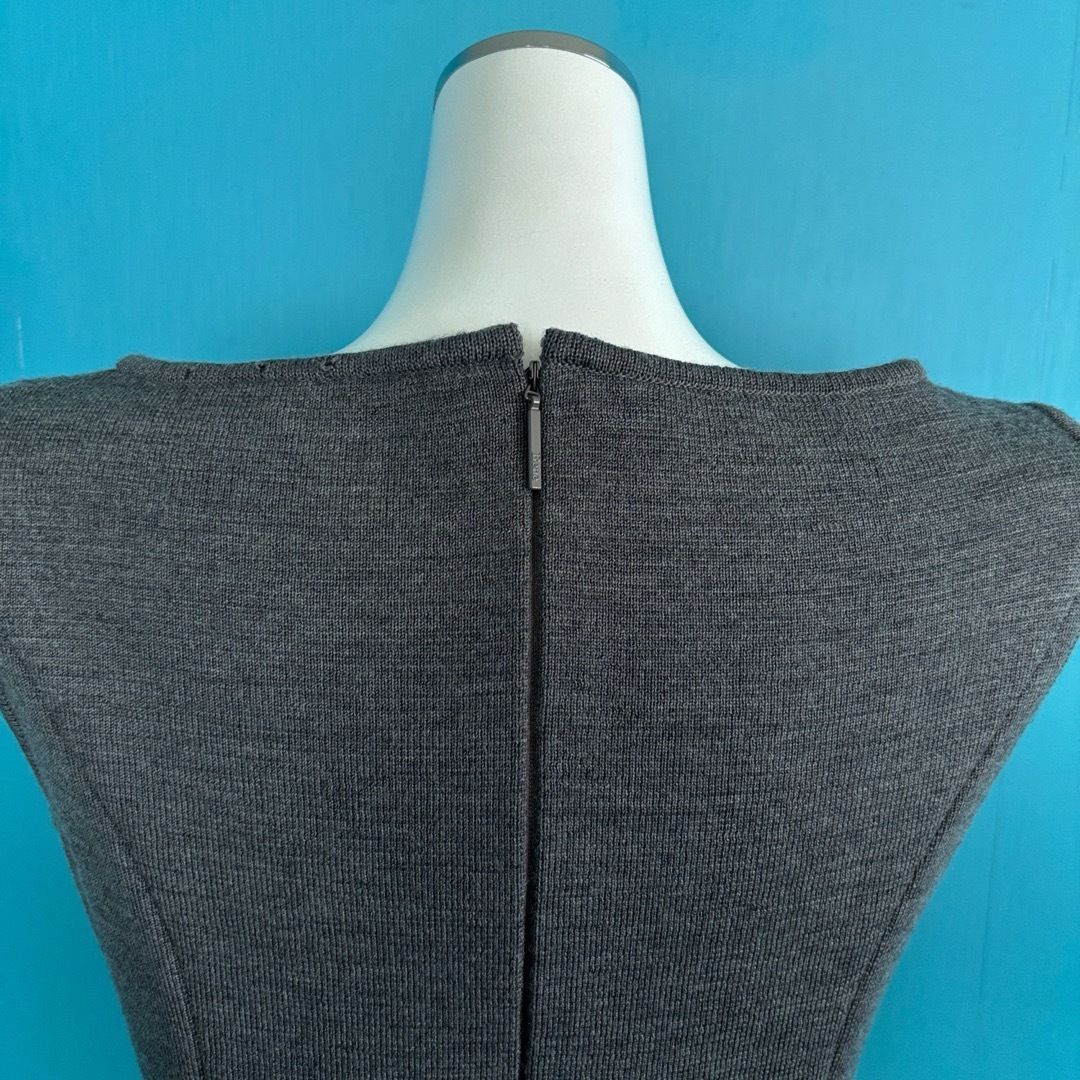 1362 René ルネ ウールニットワンピース リボン装飾 裾フリルグレー36