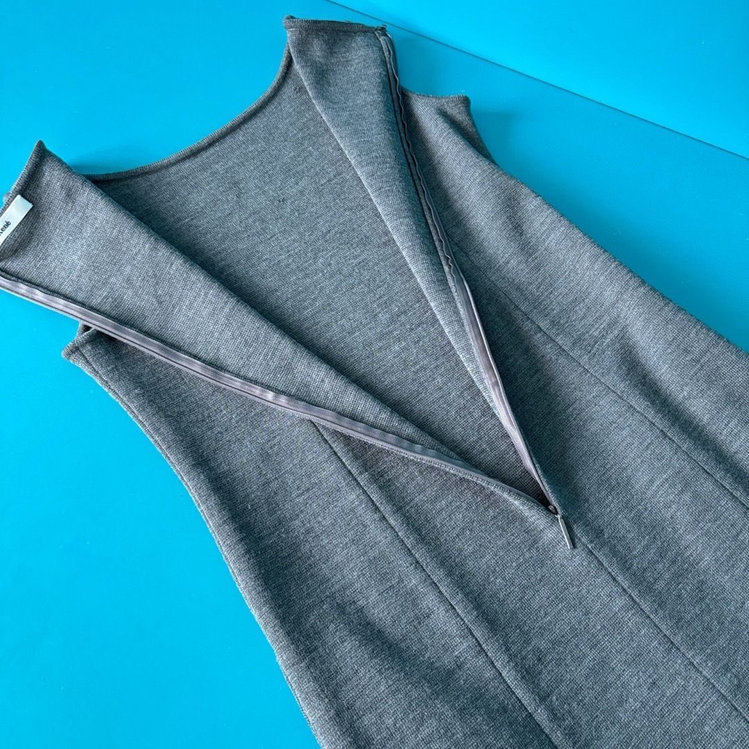 1362 René ルネ ウールニットワンピース リボン装飾 裾フリルグレー36