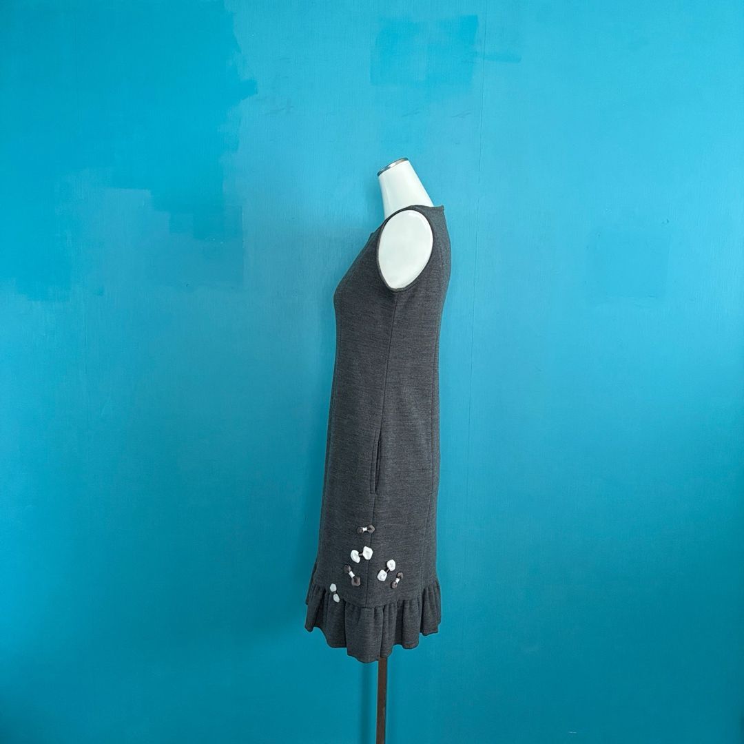 1362 René ルネ ウールニットワンピース リボン装飾 裾フリルグレー36