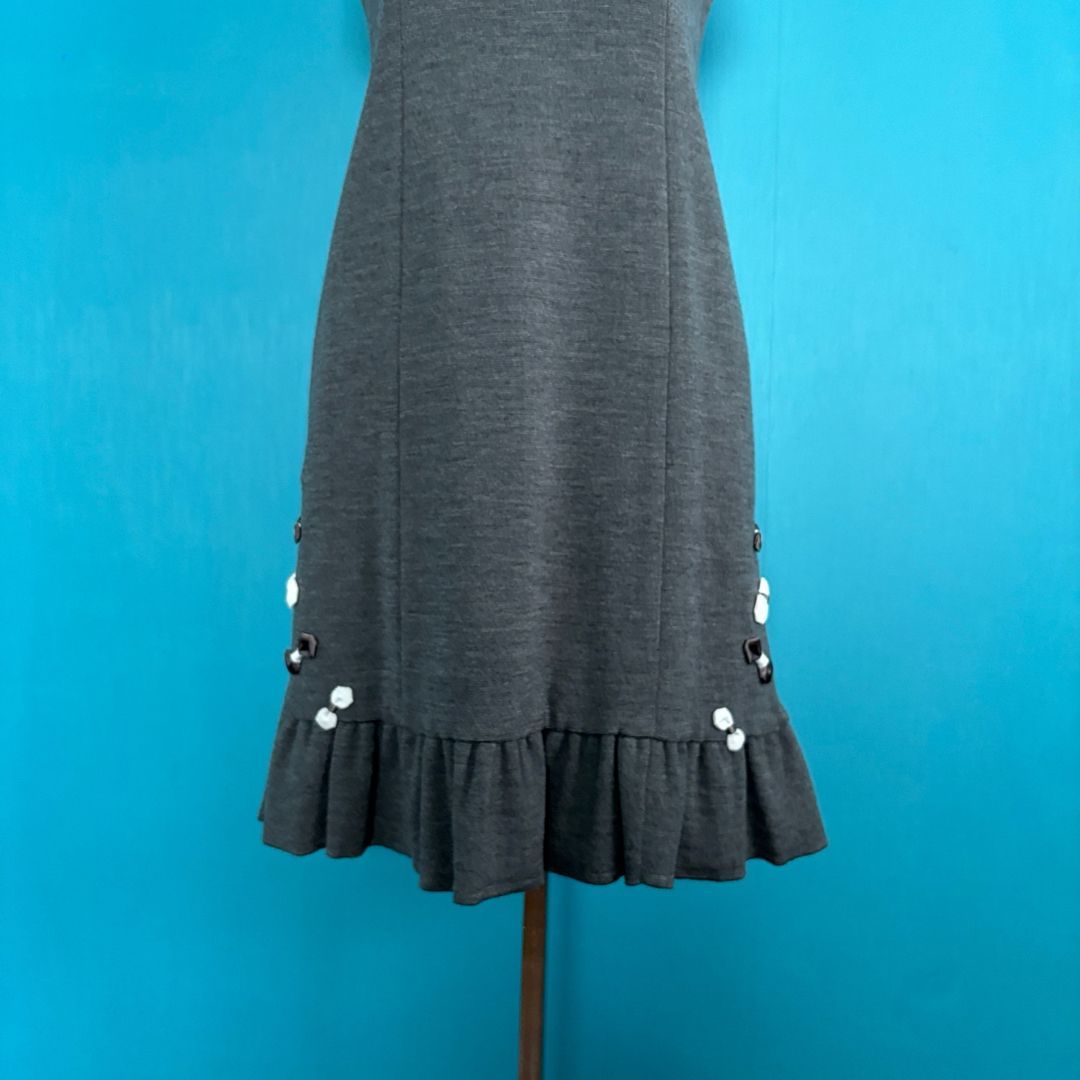 1362 René ルネ ウールニットワンピース リボン装飾 裾フリルグレー36