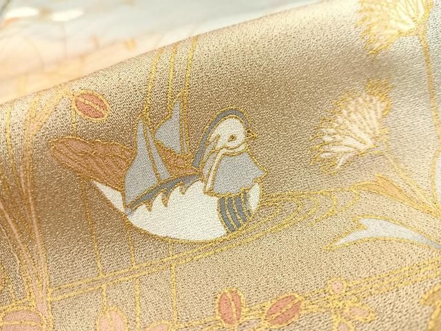 平和屋着物●訪問着　貝桶飛鶴鴛鴦吉祥花文　暈し染め　金彩　正絹　逸品　DAAZ5076du 平和屋着物○訪問着 貝桶飛鶴鴛鴦吉祥花文 暈し