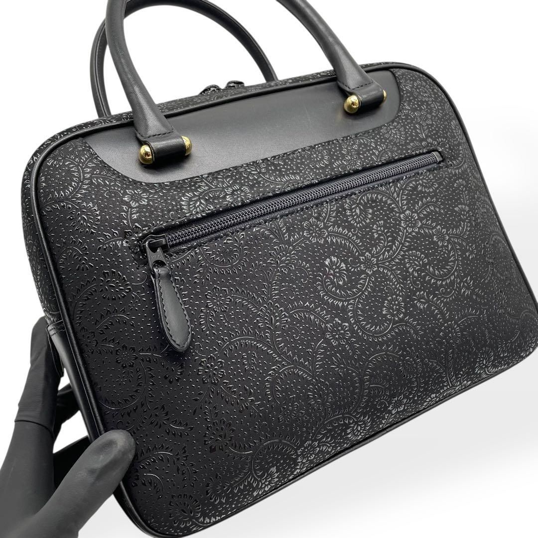 極美品 印傳屋 ハンドバッグ 鹿革 レザーバッグ 甲州印伝 漆模様 保存