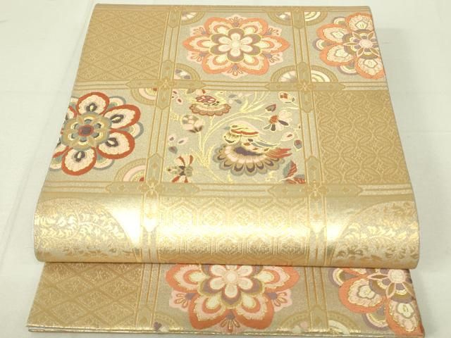 専用帯4900 4847 二点セット●交織 六通 袋帯 平和屋着物◎六通柄袋帯 唐織 花鳥文 金糸 正絹 逸品 DAAY6876qp