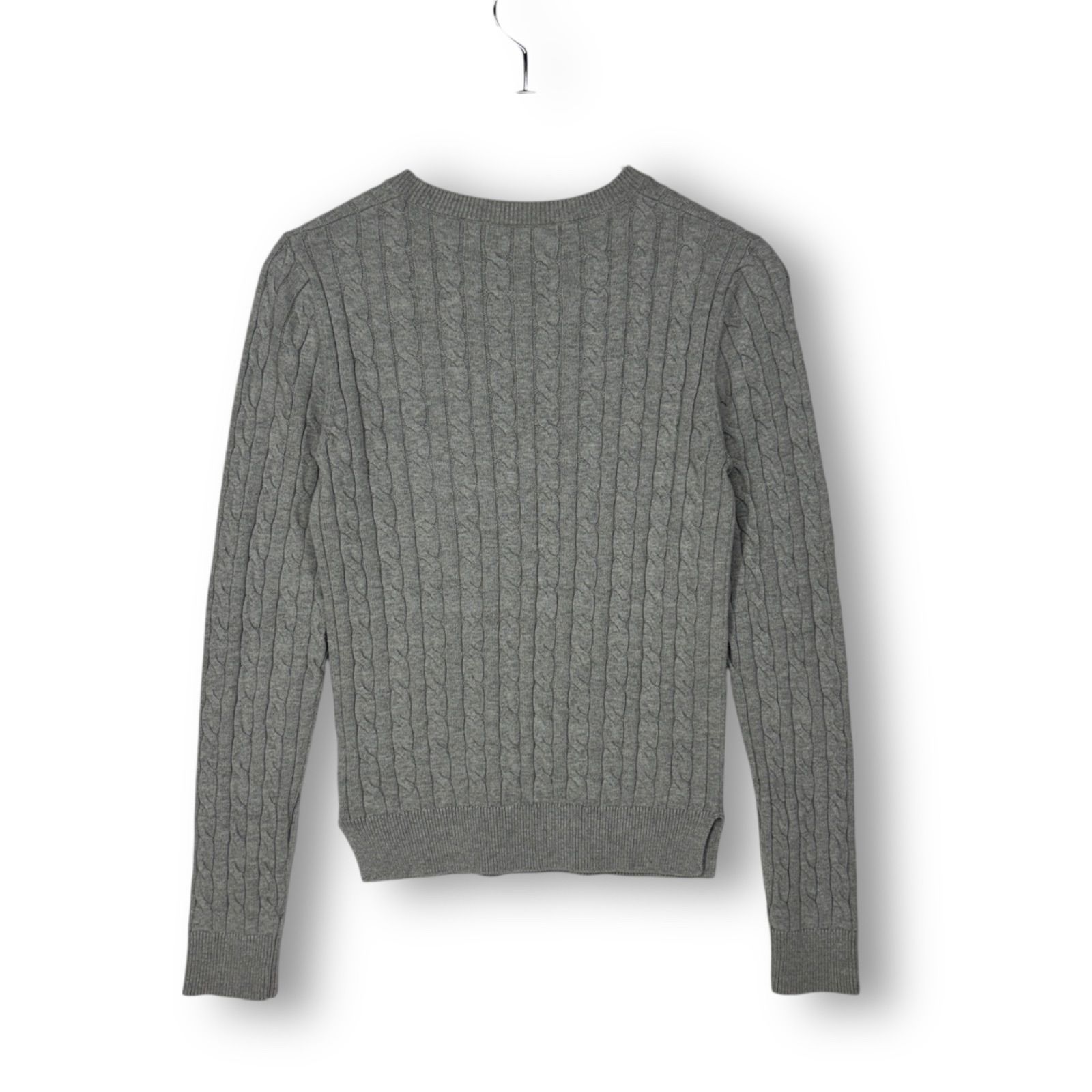 【新品】ラコステ　コットン　クルーネックニット　ライトグレー　4 美品 ラコステ LACOSTE ケーブル編み コットンニットセーター グレー