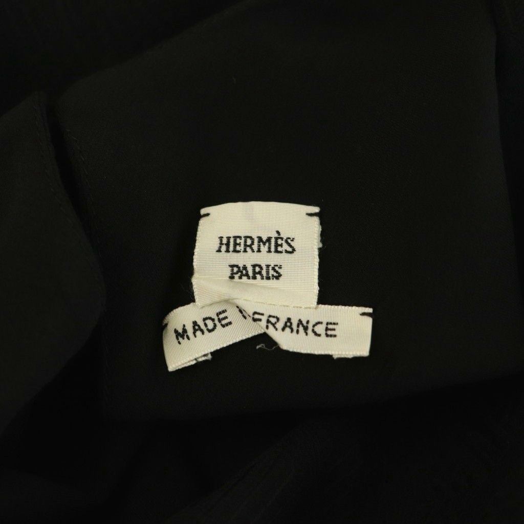  エルメス HERMES スカーフタイ ギャザーシルクブラウス 長袖 プルオーバー 34 黒 ブラック NR OS 長袖 シャツ ブラウス