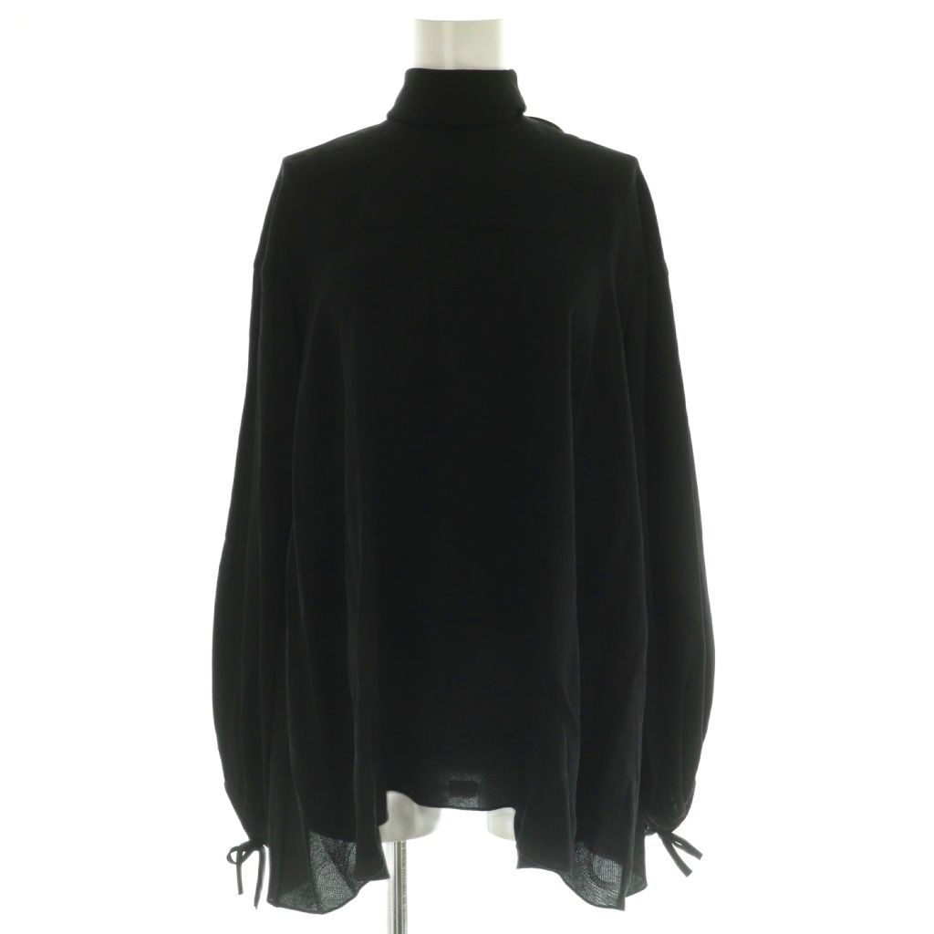 エルメス HERMES スカーフタイ ギャザーシルクブラウス 長袖 プルオーバー 34 黒 ブラック NR OS