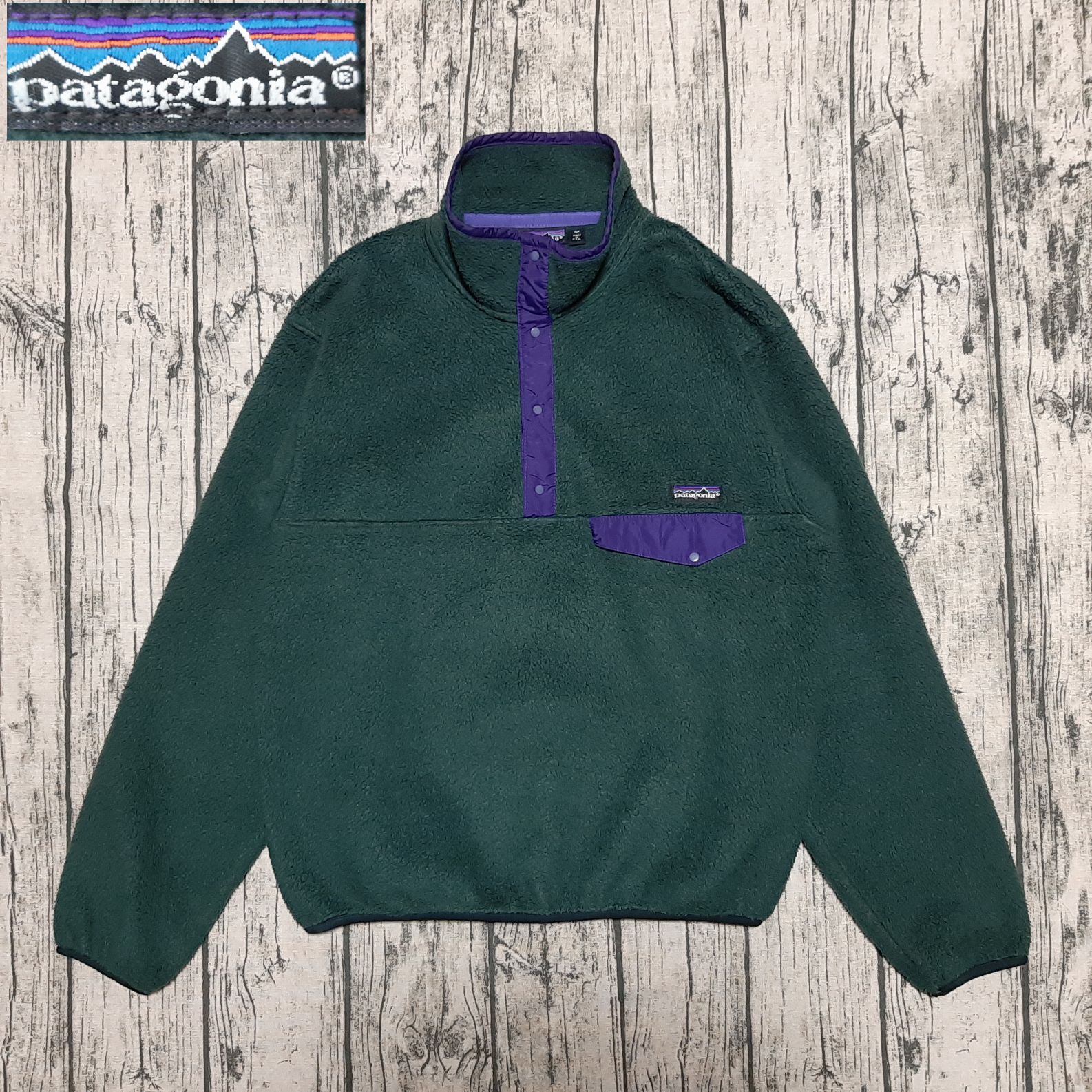 size M】USA製 90年 patagonia シンチラスナップT ハンターグリーン