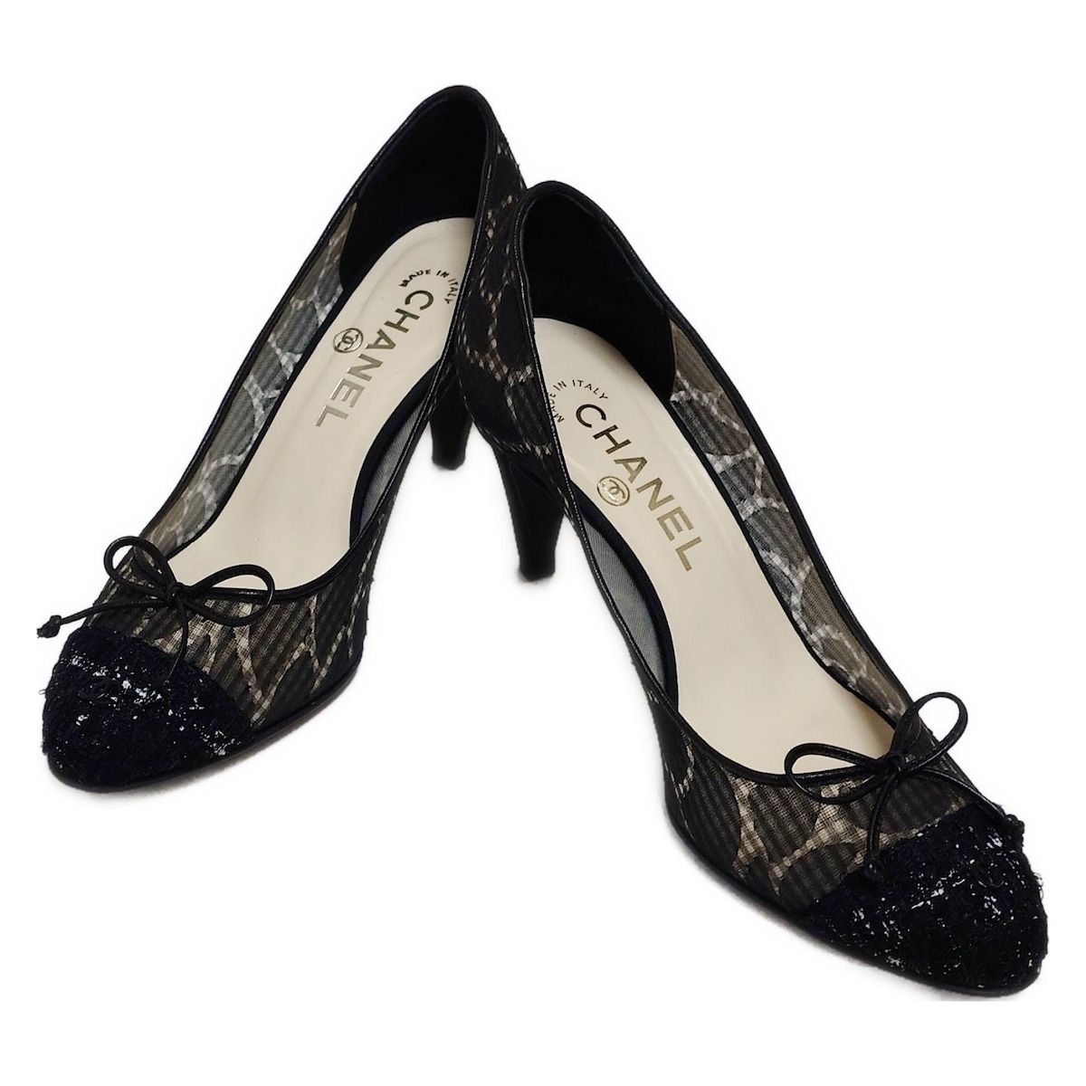 CHANEL(シャネル) パンプス 36 C レディース - 黒 シースルー コットン