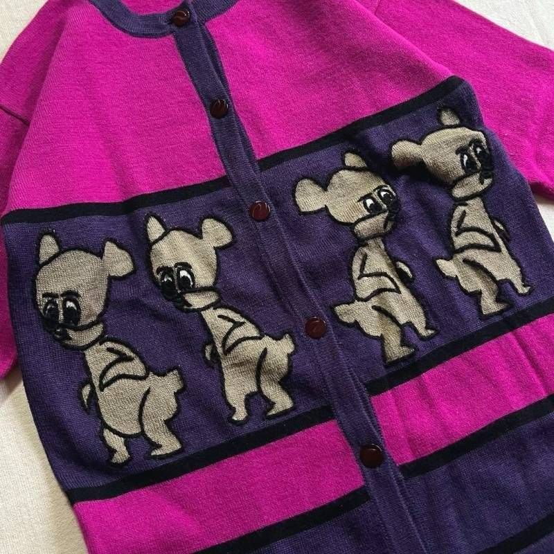 90s vintage ヴィンテージ アニマル柄 犬キャラクター刺繍 配色