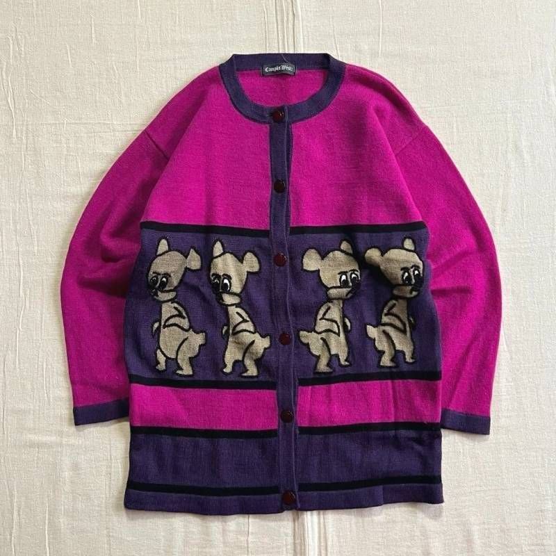 90s vintage ヴィンテージ アニマル柄 犬キャラクター刺繍 配色