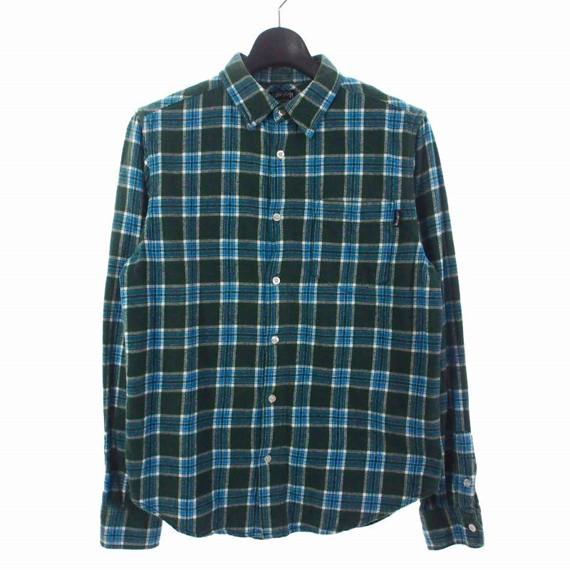 ステューシー STUSSY 90S チェック ネルシャツ 長袖 S グリーン 緑