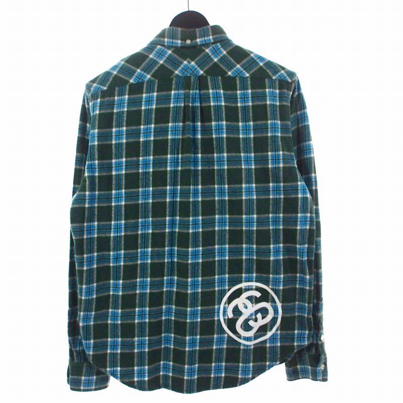 ステューシー STUSSY 90S チェック ネルシャツ 長袖 S グリーン 緑