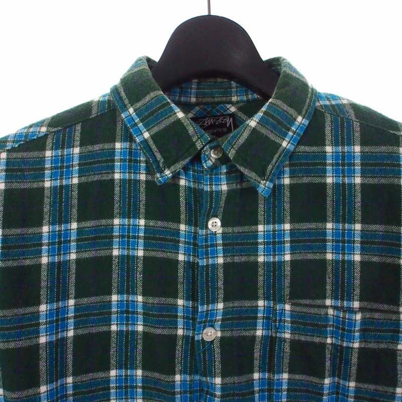 ステューシー STUSSY 90S チェック ネルシャツ 長袖 S グリーン 緑