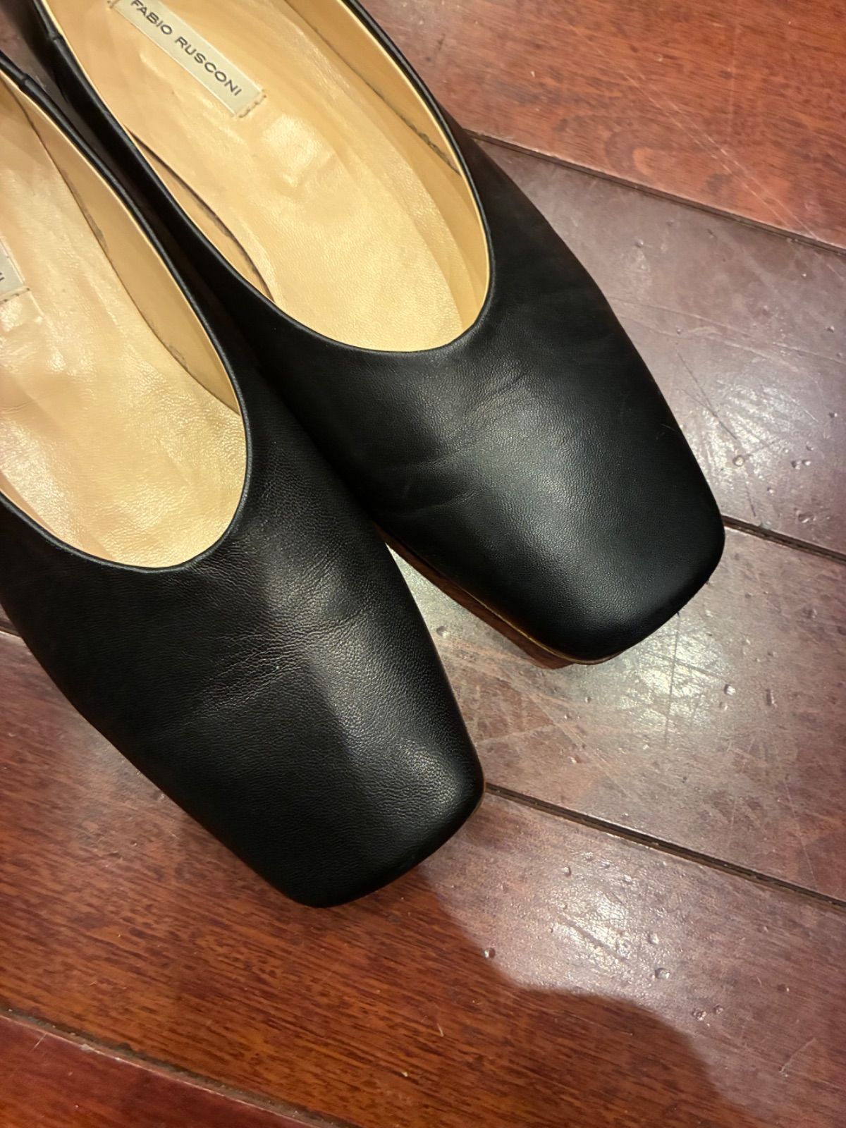 極美品☆FABIO RUSCONI スクエアトゥレザーパンプス フラットシューズ