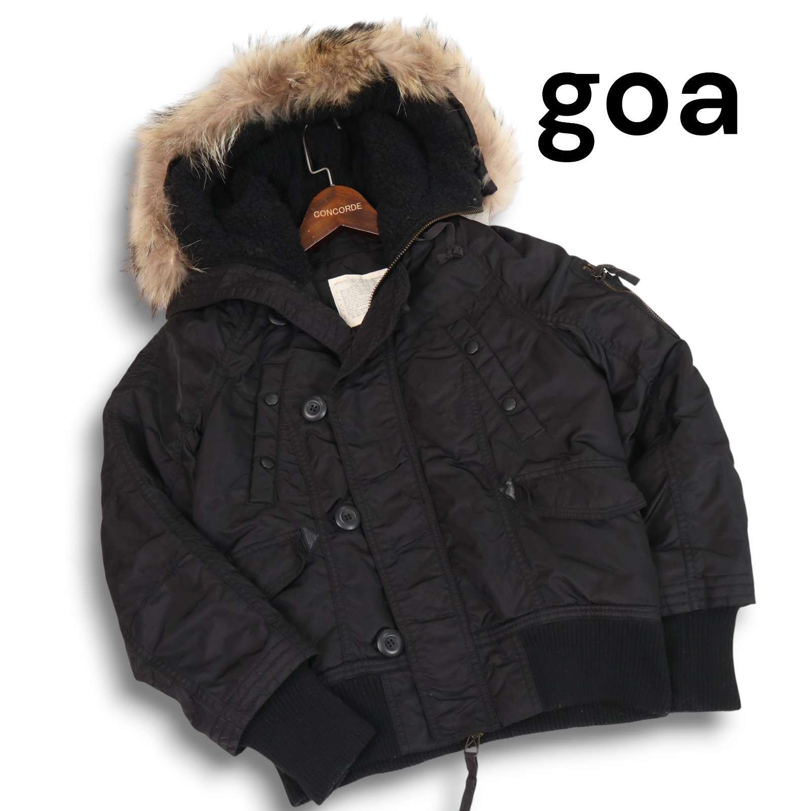 Y 2 K 00 s goa ゴア リアル ファー 裏ボア 中綿 N B ミリタリー フライト ブルゾン ジャケット Sz F レディース 黒