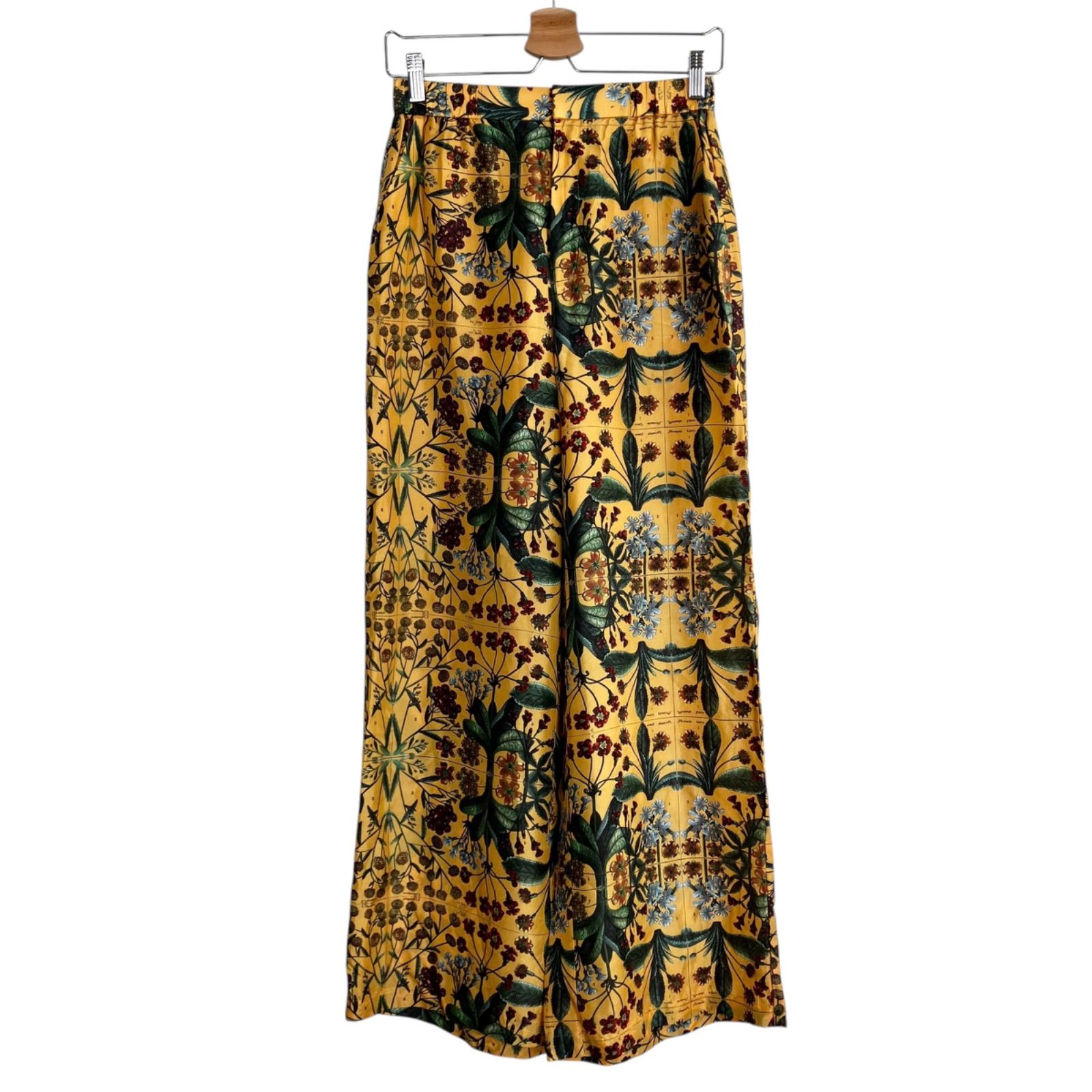 CABaN シルク パレルモフラワープリント ワイドパンツ イエロー Sサイズ キャバン ボタニカル柄 花柄 39 04 21 04002