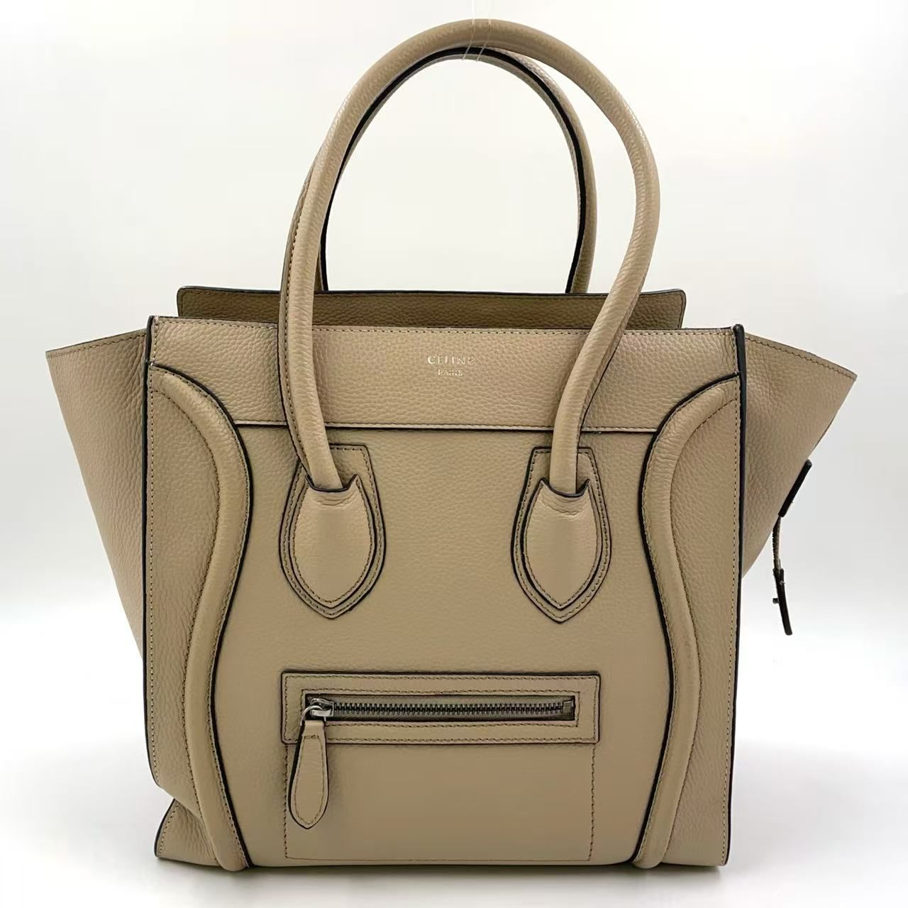 CELINE ラゲージ ミニ レザー ベージュ ハンドバッグ シルバー