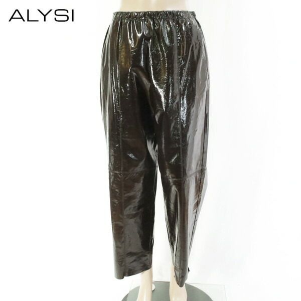 80 OFF アリジ ALYSI パンツ 42 EPT 1139 Lサイズ ダークブラウン レディース レザーパンツ エナメルレザーパンツ ウエストゴム