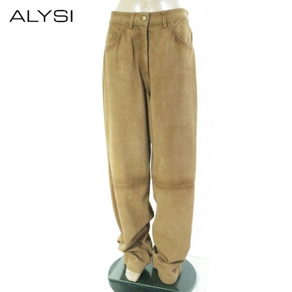 80 OFF アリジ ALYSI パンツ 42 EPT 1140 Lサイズ キャメル レディース レザーパンツ スウェードレザーパンツ やぎ革