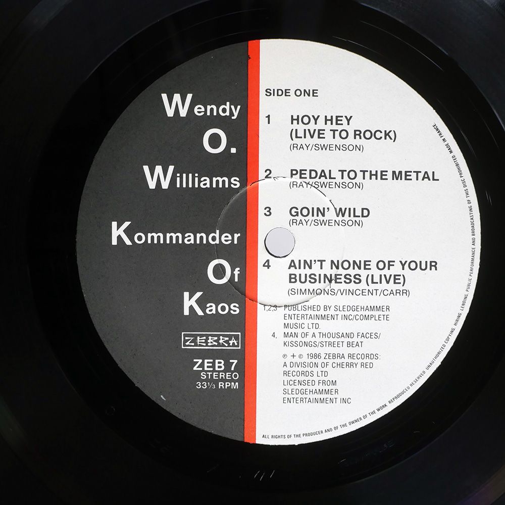 フランス盤 WENDY O. WILLIAMS/KOMMANDER OF KAOS/ZEBRA ZEB7 LP