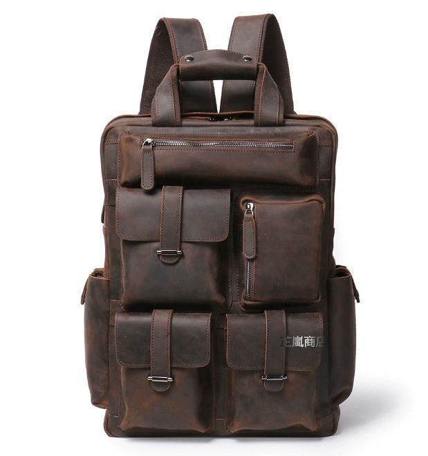 メンズ 本革 バックパック クラフトレザー 瘋馬皮 登山旅行用 頭層牛革 大容量 ノートパソコンバッグ