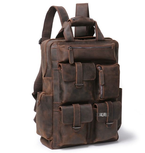 メンズ 本革 バックパック クラフトレザー 瘋馬皮 登山旅行用 頭層牛革 大容量 ノートパソコンバッグ