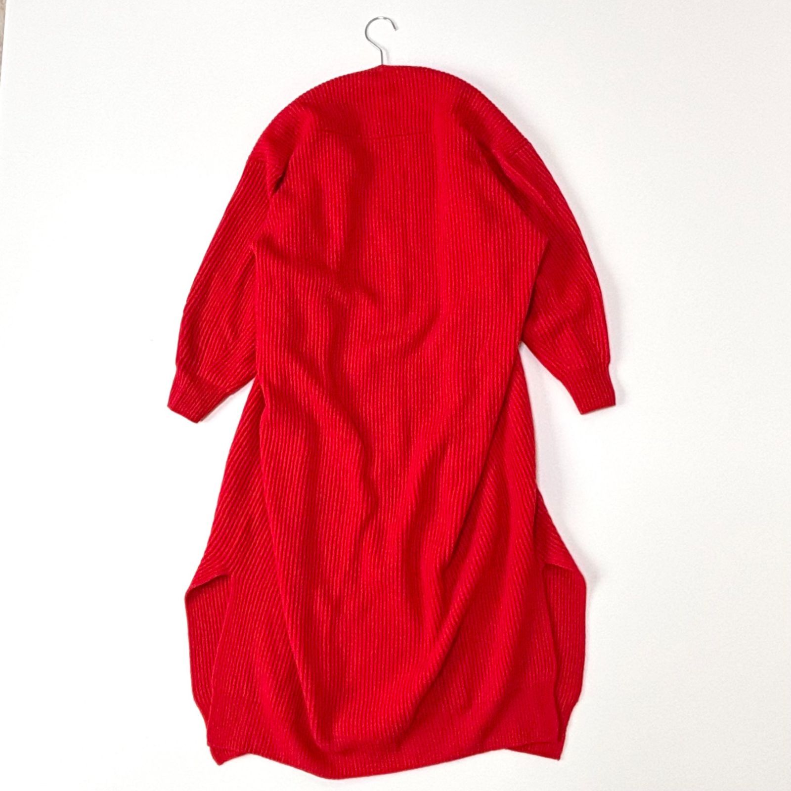 美品　ナゴンスタンス カシミヤ混　 Vネックリブニットワンピース　赤　大きめ 極美品 ナゴンスタンス nagonstans Vネック カシミヤ混 ロングニット