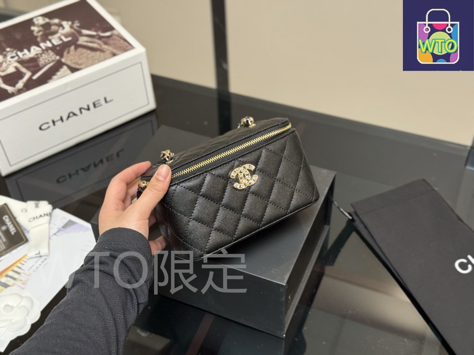今日特価】Chanel Makeup Case × ～17×11cm ハンドル メイクボックス