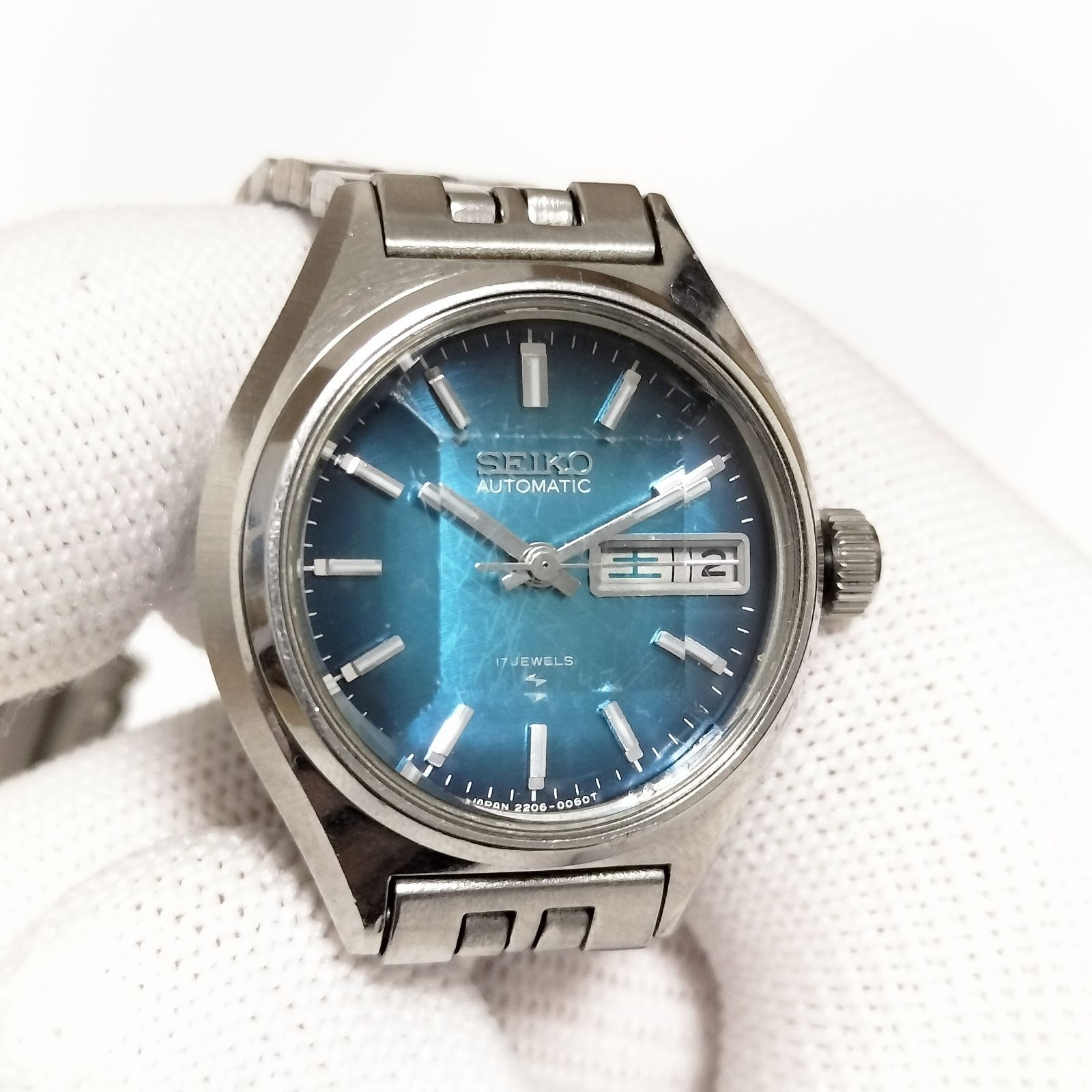 SEIKO 自動巻き 17JEWELS 2205-0510 ブルー 25mm レディース 稼働