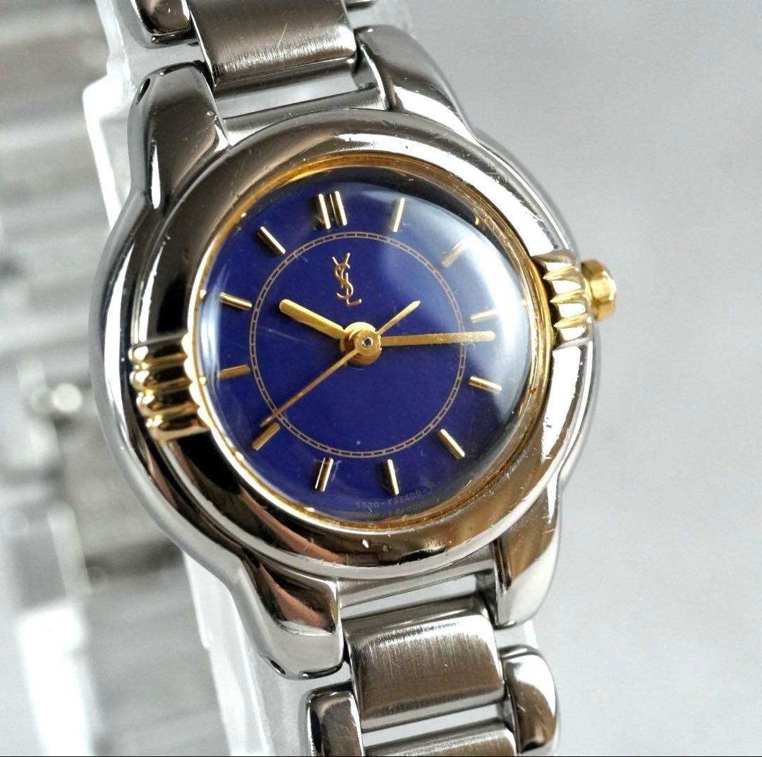 美品　イヴサンローラン　YSL　ブルー　ゴールド　シルバー　クォーツ　レディース 美品 イヴサンローラン YSL ブルー ゴールド シルバー クォーツ レディース