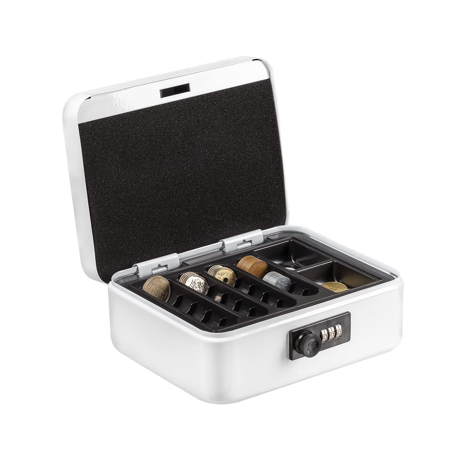 A6サイズ 会計 ダイヤル付 オフィス ミニ金庫 キャッシュメイト 貯金箱 スチール製 手提げ金庫 家庭用 約W20×D15.8×H8.5cm 八番屋 M200JP ホワイト