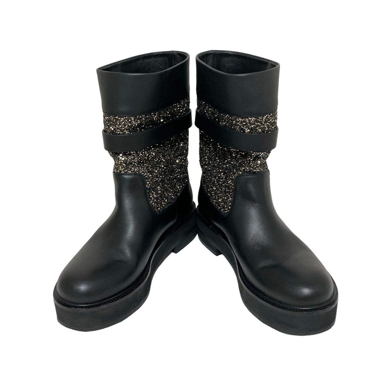 SalvatoreFerragamo サルバトーレフェラガモ ショートブーツ 6 1 2 C レディース - 黒×シルバー ガンチーニ レザー