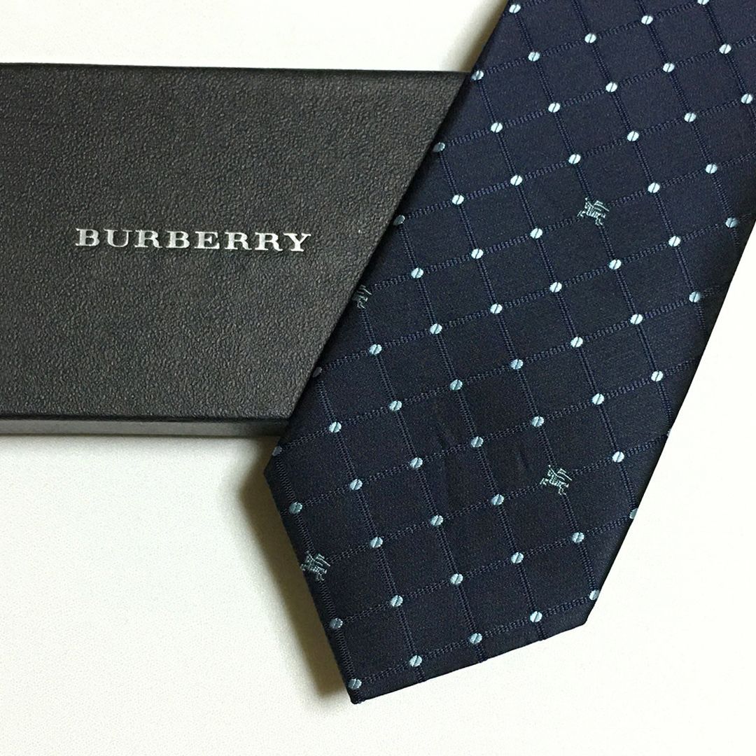 未使用級 バーバリー BURBERRY ネクタイ シルク100% ネイビー / ライト