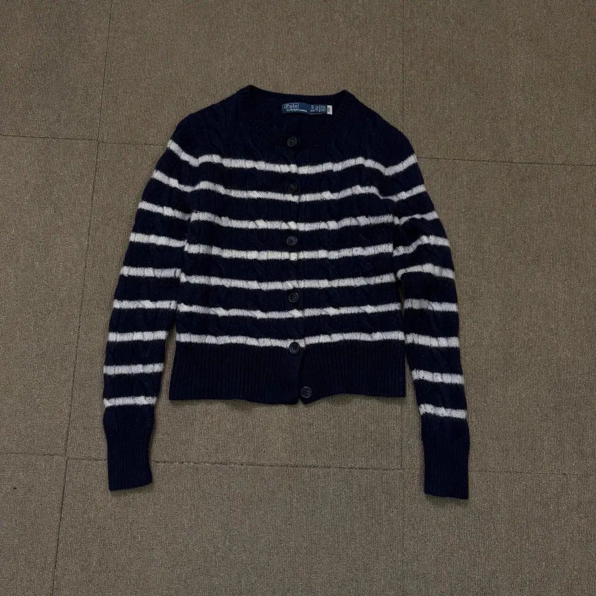 POLO ラルフローレン ポロ ストライプ ケーブル ウール カシミア カーディガン XS