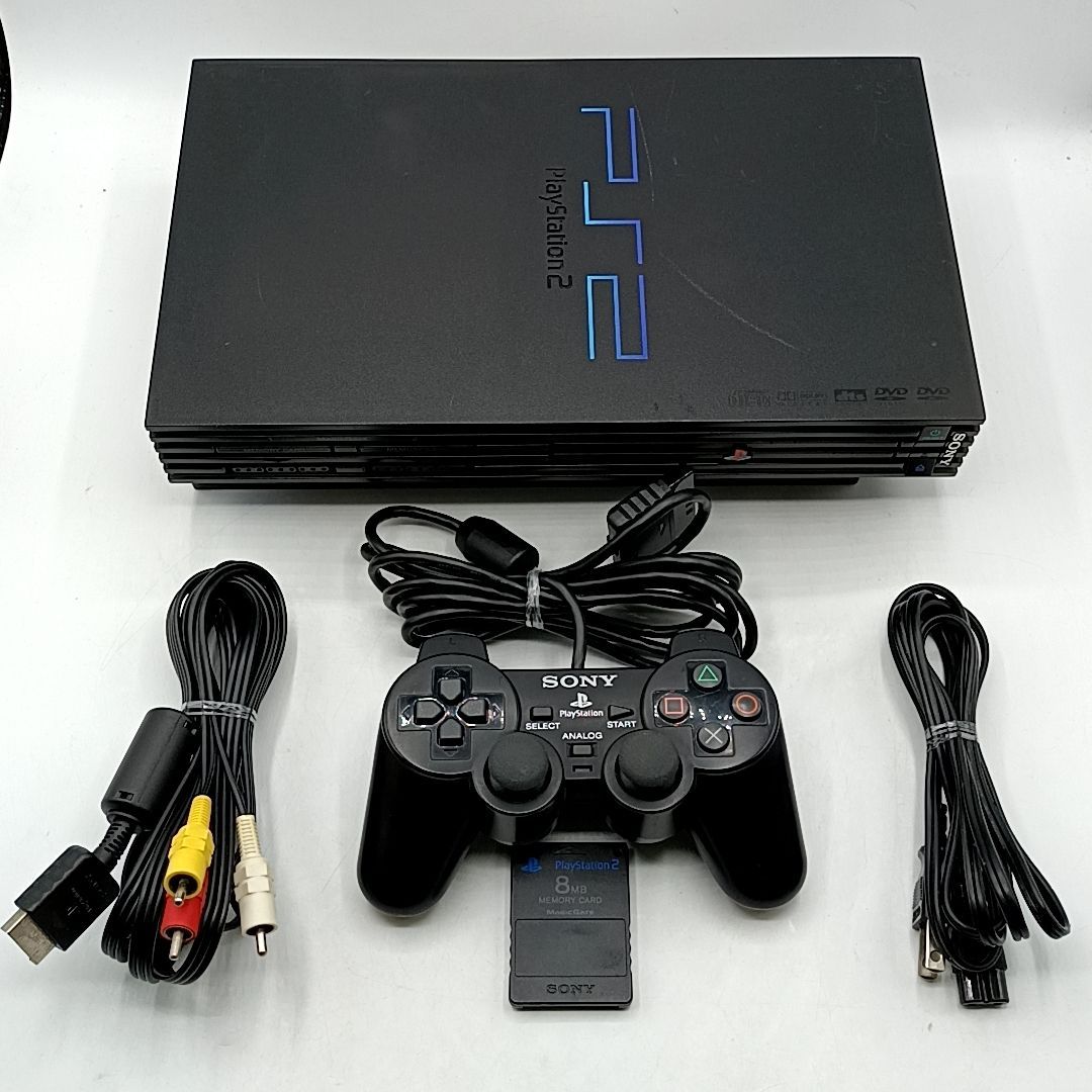 [Used Operating Item] PS2 Playstation 2 SCPH-50000 Midnight Black Main Unit Complete Set with Memory, SONY Playstation 2