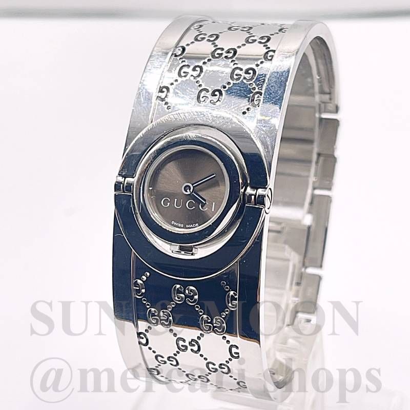 稼動品　GUCCI グッチ　白文字盤　ラウンド　シルバーバングル　腕時計 稼働◇ GUCCI グッチ トワール 112 GGロゴ レディース腕時計 シルバー