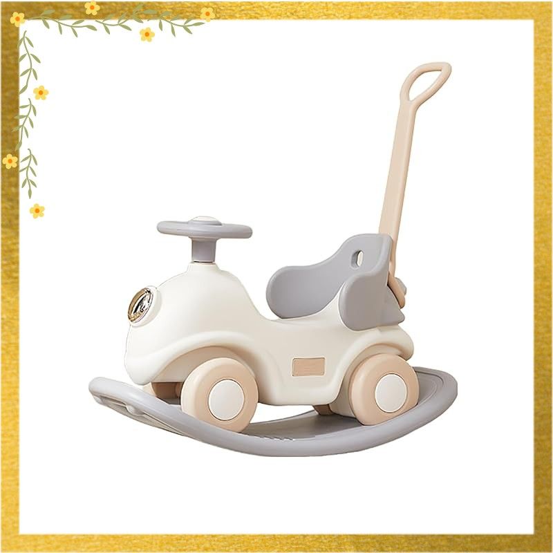 Gorocking 木馬 1-5歳子ども 乗り物おもちゃ 足蹴り車兼用 押し手付き 1台4役 薄茶色 0
