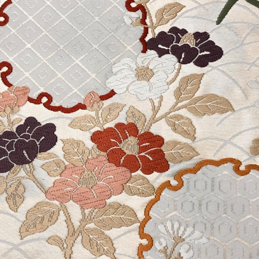 袋帯 唐織 雪輪 花模様 金糸 生成色 O-5740 - メルカリ